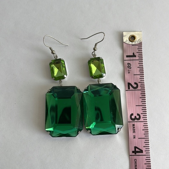 Large Shades of Green Bejeweled Dangle Earrings - Picture 5 of 5